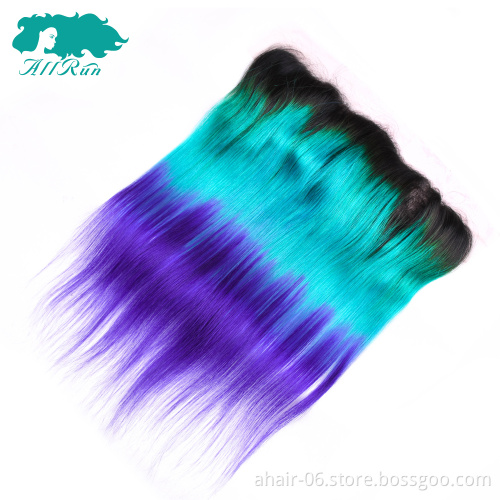 ombre lace frontal, TB/blue/purple color ombre color hair lace frontal